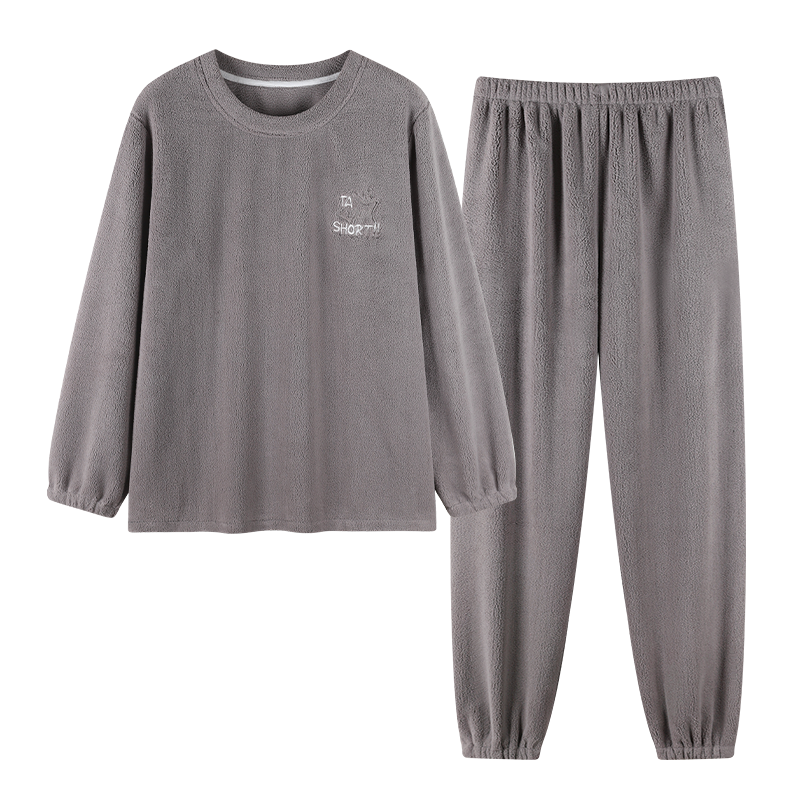 珊瑚绒睡衣长袖圆领套头男秋冬季