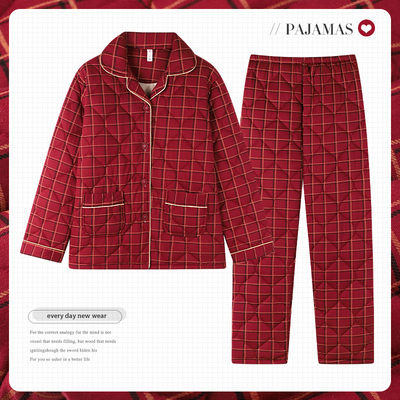 冬季中老妈妈睡衣女纯棉三层夹棉