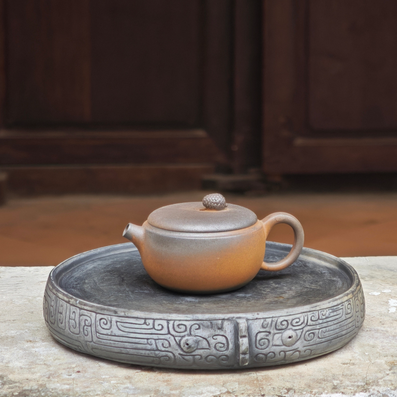 坭兴陶柴烧宽口汉瓦茶壶手工顺丰