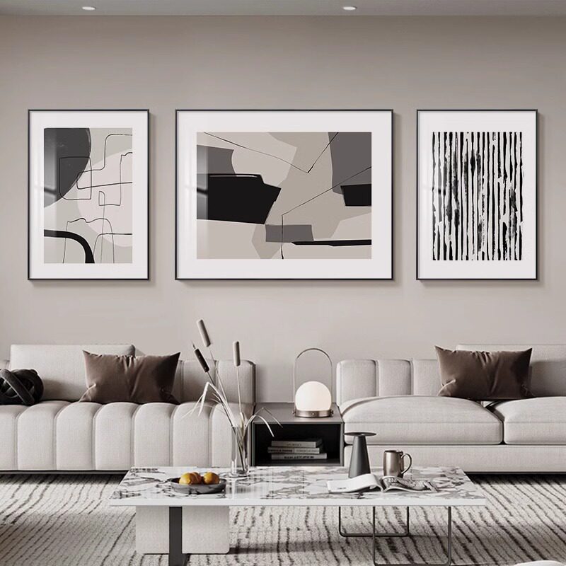 现代简约客厅装饰画 画抽象艺术沙发背景墙挂画 画高级感黑白灰三