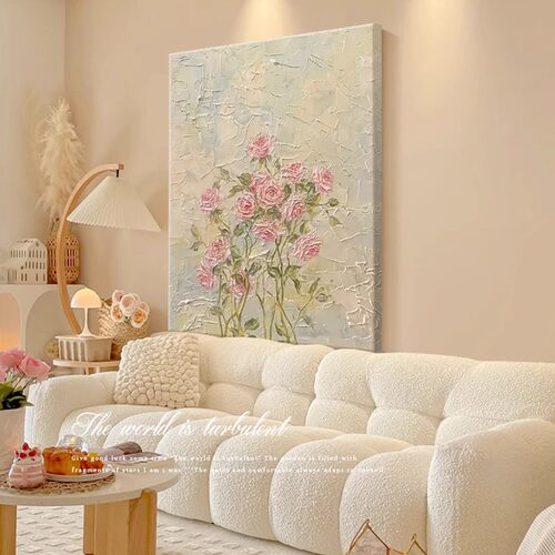 奶油风玫瑰花卉客厅卧室装饰画