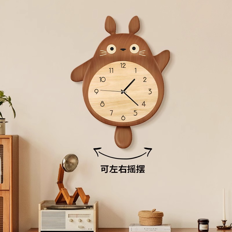 卡通龙猫客厅钟表装饰画现代简约餐厅背景墙时钟挂画网红创意壁画图片