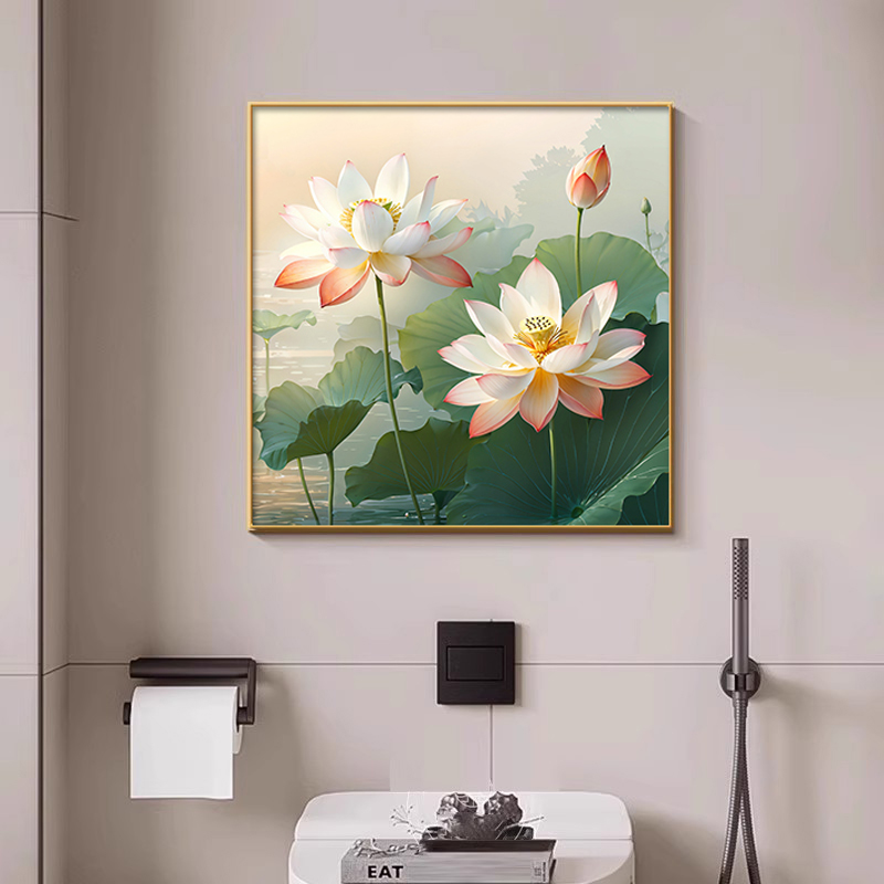荷花净秽图新中式卫生间装饰画洗手间厕所挂画高级感客厅玄关壁画图片
