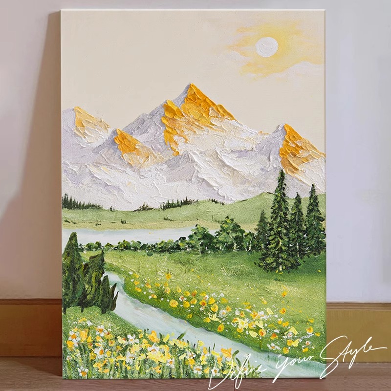 日照金山奶油风客厅玄关装饰画