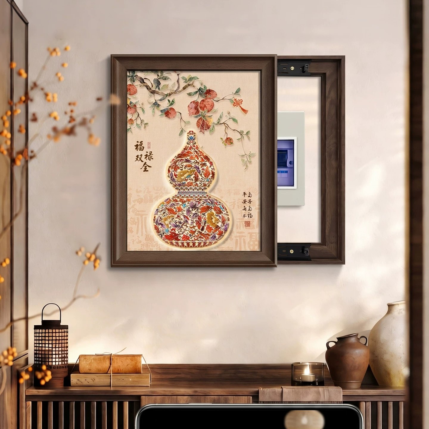 中古风葫芦电表箱装饰画新中式客厅玄关配电箱挂画电闸盒开关遮挡