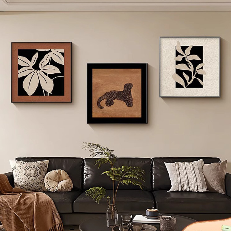 中古风客厅沙发背景墙装饰画金钱豹卧室床头挂画抽象复古餐厅壁画,家居饰品,现代装饰画,淘宝优惠券,粉丝福利购,淘宝优惠卷