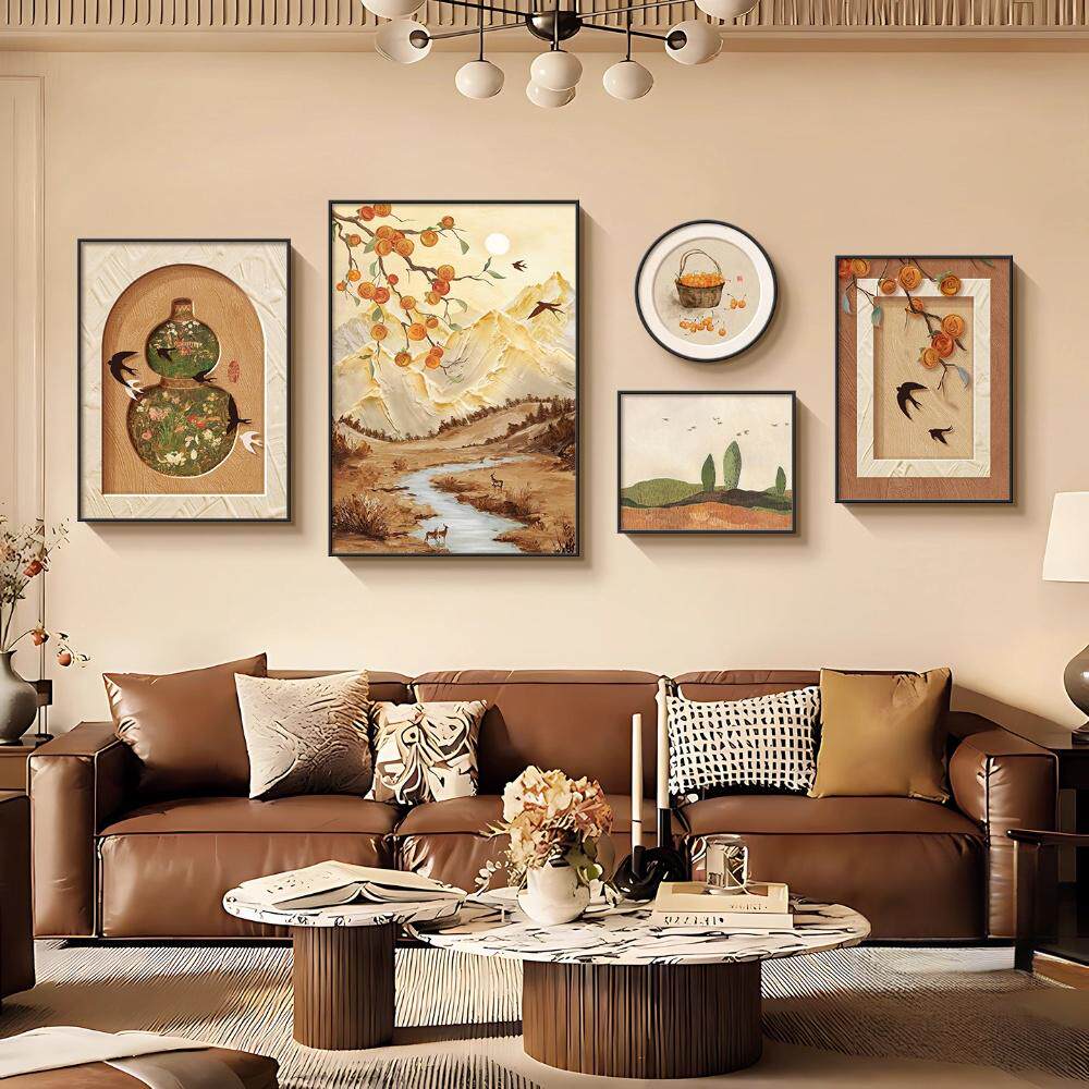 福画法式复古日照金山客厅装饰画