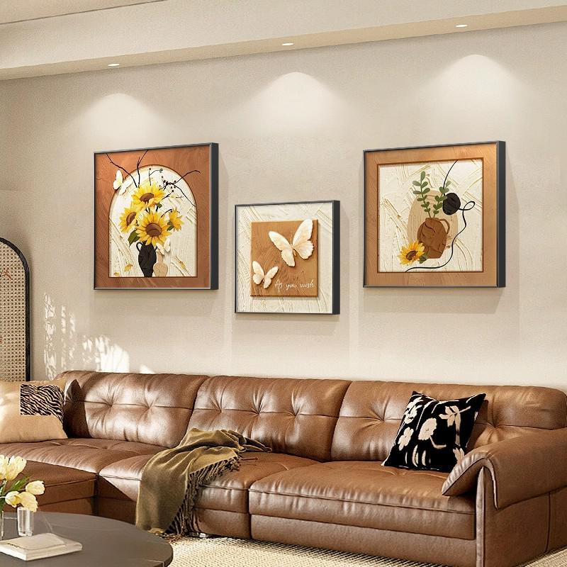 福画中古风客厅向日葵沙发装饰画