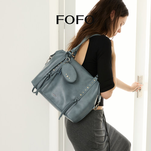 FOFO鞣光机车包原创小众头层植鞣牛皮百搭大容量单肩斜挎托特女包