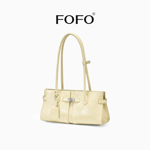 FOFO单肩折叠包设计师新款小众百搭通勤手提包真皮法棍腋下红婚包