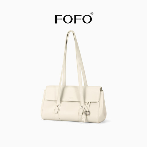 FOFO翻盖包头层牛皮单肩手提包小众轻便通勤腋下女包复古法棍包包