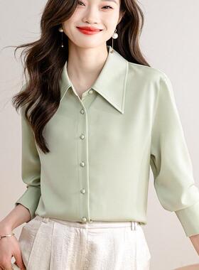 美衣千百惠2025年秋季新款时尚百搭白色翻领职场通勤打底长袖衬衫