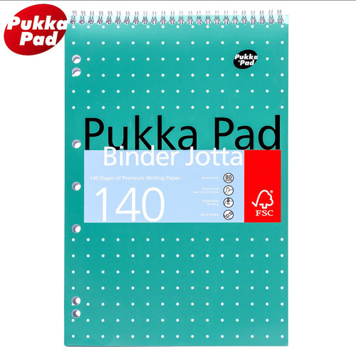 Pukka Pad A4绿色横线竖翻线圈本上翻横线笔记本子螺旋纠错记事本简约商务手账本