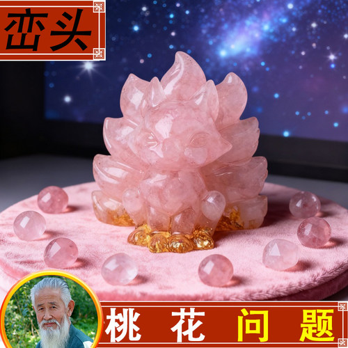 新中式工艺水晶九尾狐摆件桃花问题装饰收藏送礼国学家居装饰品