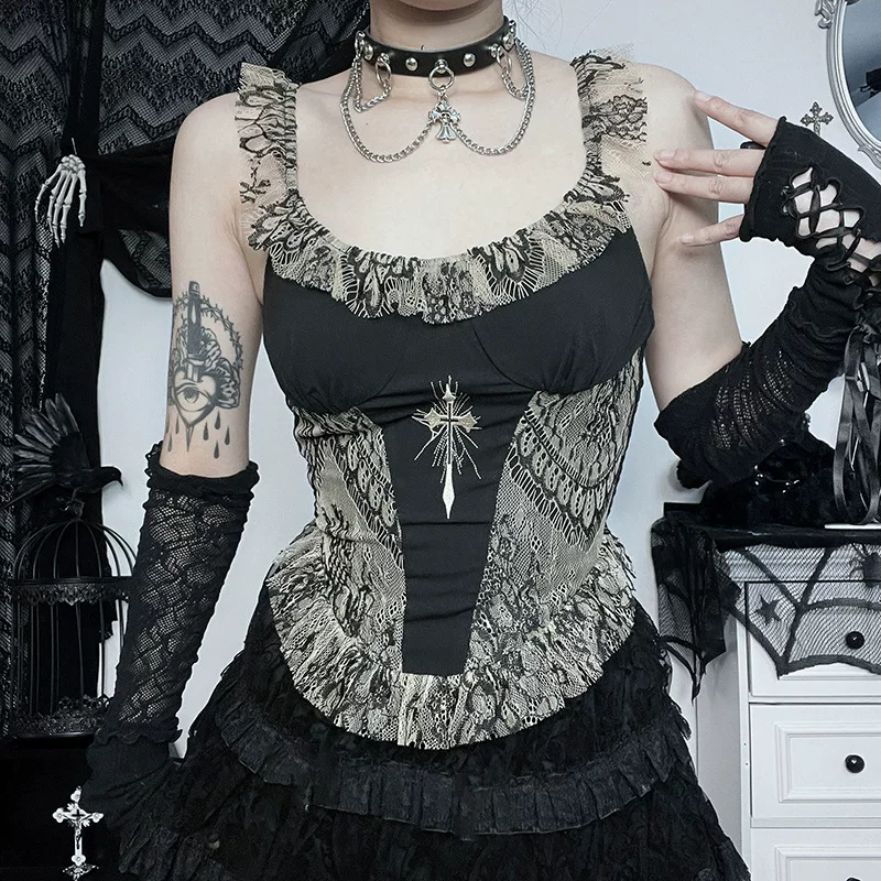Контрастная вышивка Cross Топ с окантовкой Cross-Embroidered Vela Velled Cloud Girl