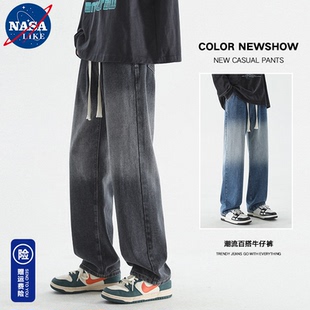 直筒牛仔裤 秋冬季 NASA美式 男士 2024新款 潮牌宽松阔腿休闲微喇裤