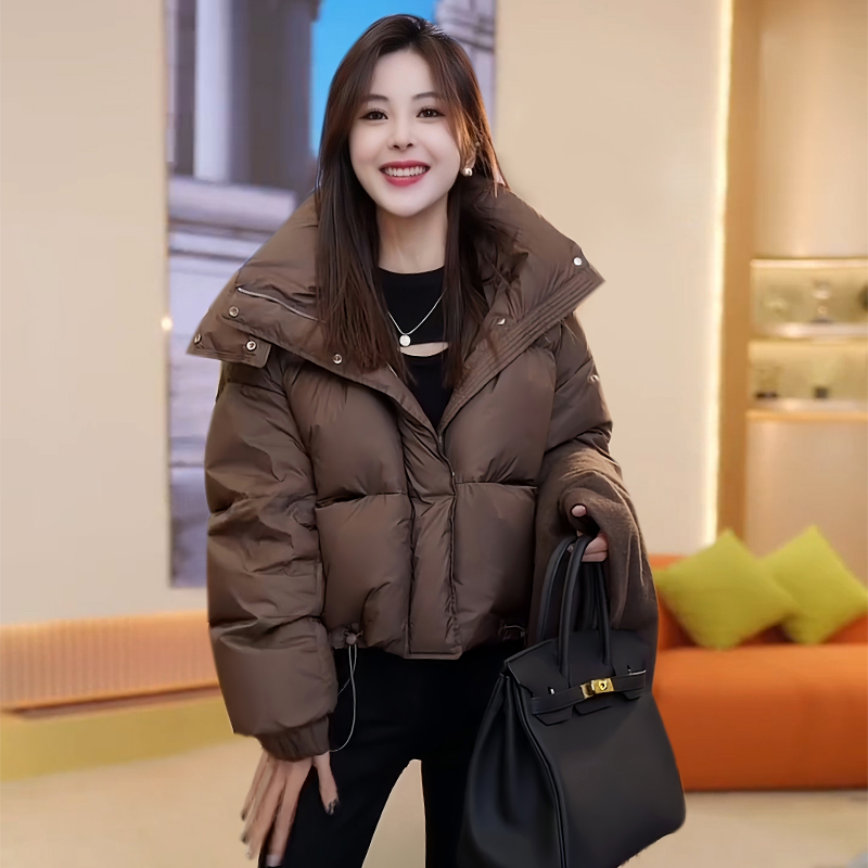 美拉德时尚连帽短款羽绒服女2025秋冬季新款爆款小个子白鸭绒外套