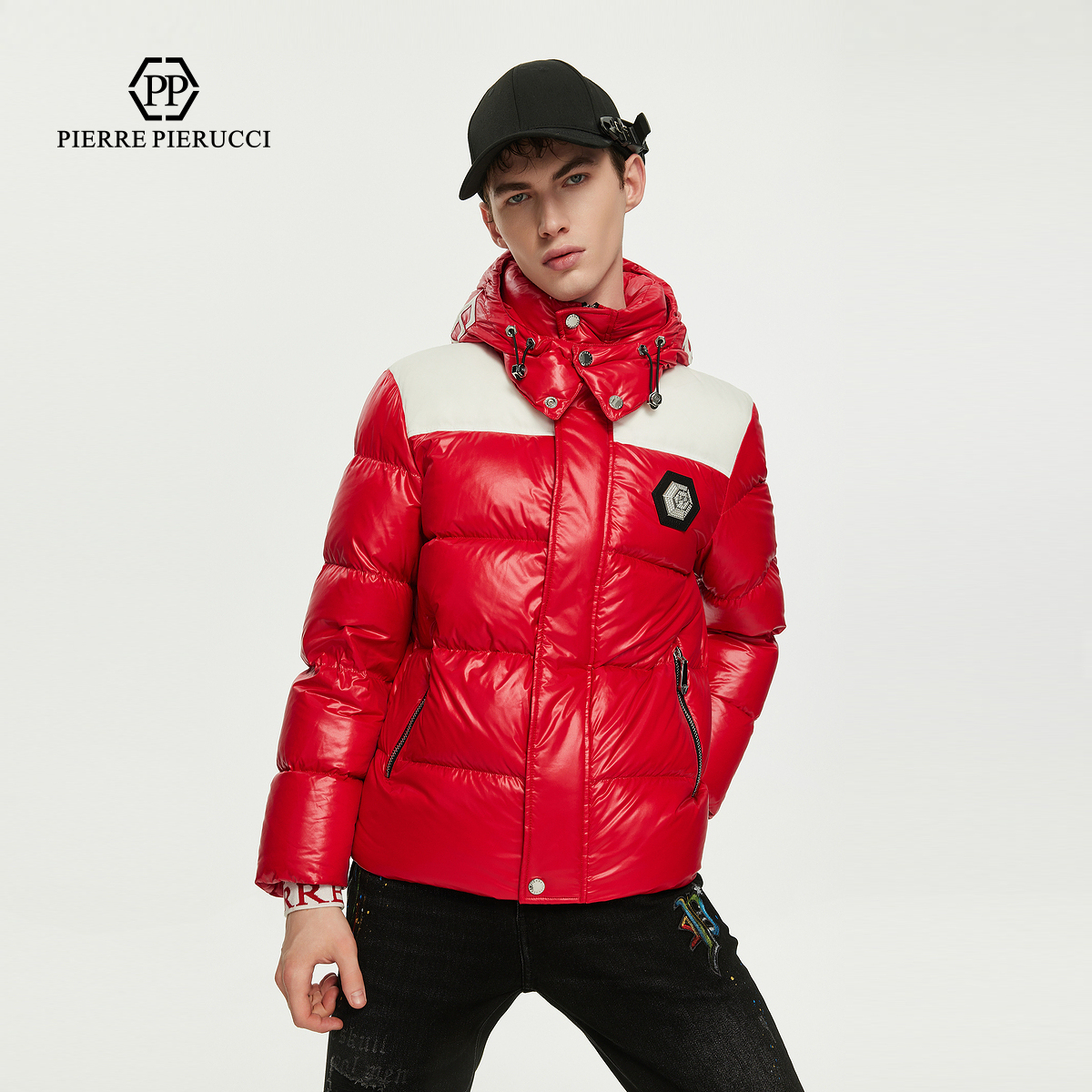 PP意大利轻奢男装2024冬季新款保暖连帽羽绒服加绒加厚上衣外套潮