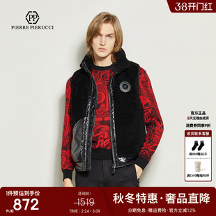 PP男装轻奢棉服马甲拼接亮面保暖马夹外套经典黑色大牌外套