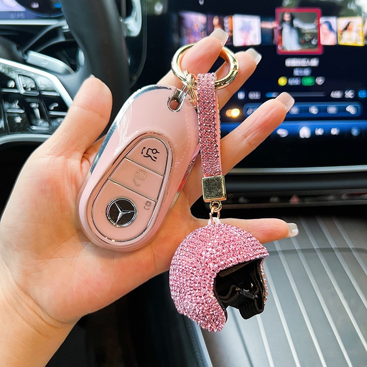 个性镶钻头盔车钥匙扣手工精致满钻绳圆扣包包挂件走心女生小礼物