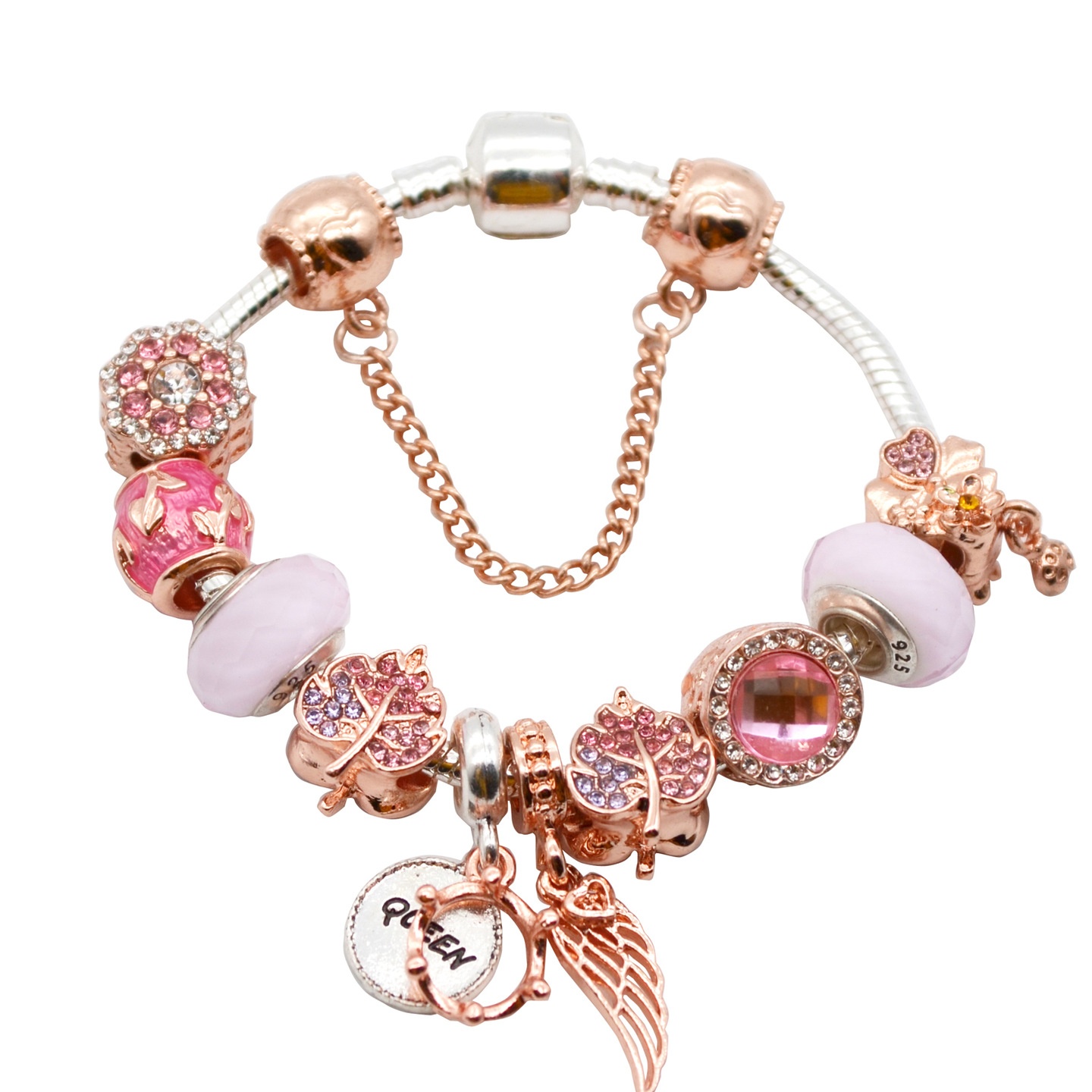 2019秋季新款落叶潘家手链玫瑰金系列水晶串珠DIY手链