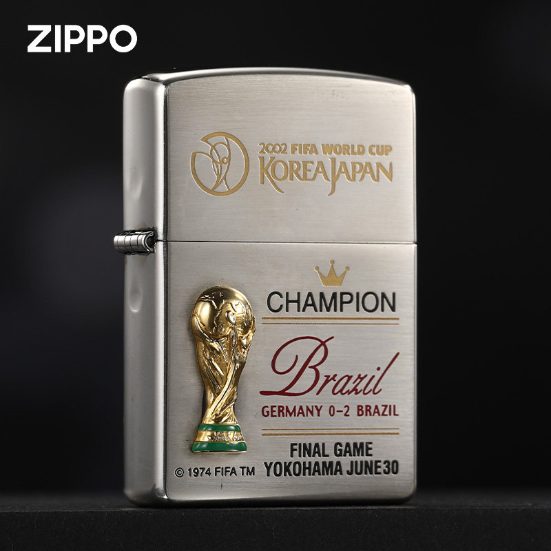 Zippo打火机正版02年日版原厂包银填漆鎏金大力神杯贴章纪念限量
