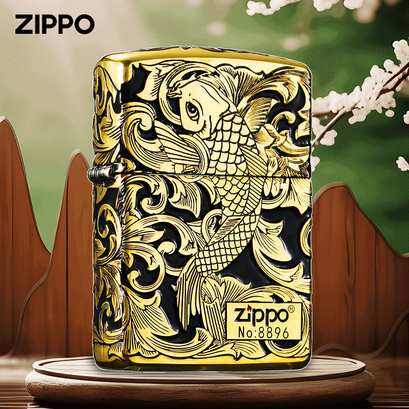 正版zippo打火机黑金唐草鲤鱼煤油防风盔甲送礼正品男友编号定制