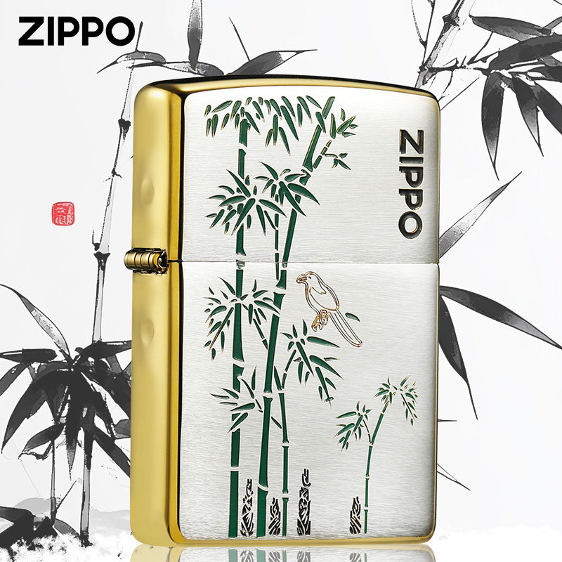 正版zippo打火机三面镀金拉丝填漆竹雕刻煤油防风送礼高档定制