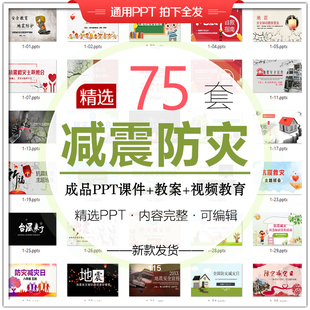 防震减灾PPT模板中小学幼儿园地震自救安全演练教育班会课件视频