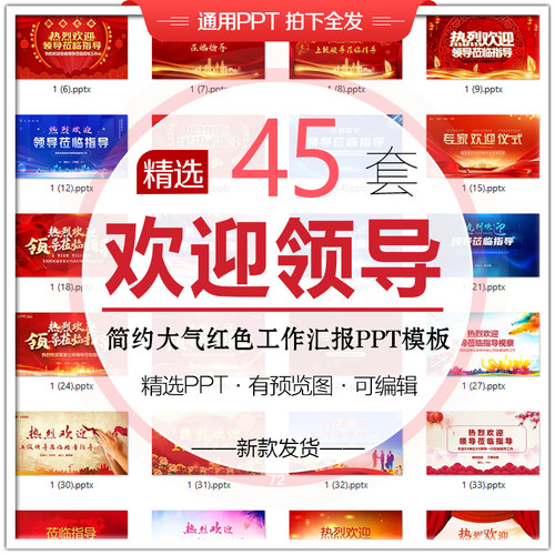 高端大气红色欢迎领导莅临指导检查工作PPT模板工作总结汇报课件