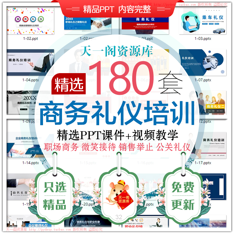 商务礼仪培训PPT模板职场新员工入职素养接待会务礼仪讲座视频WPS
