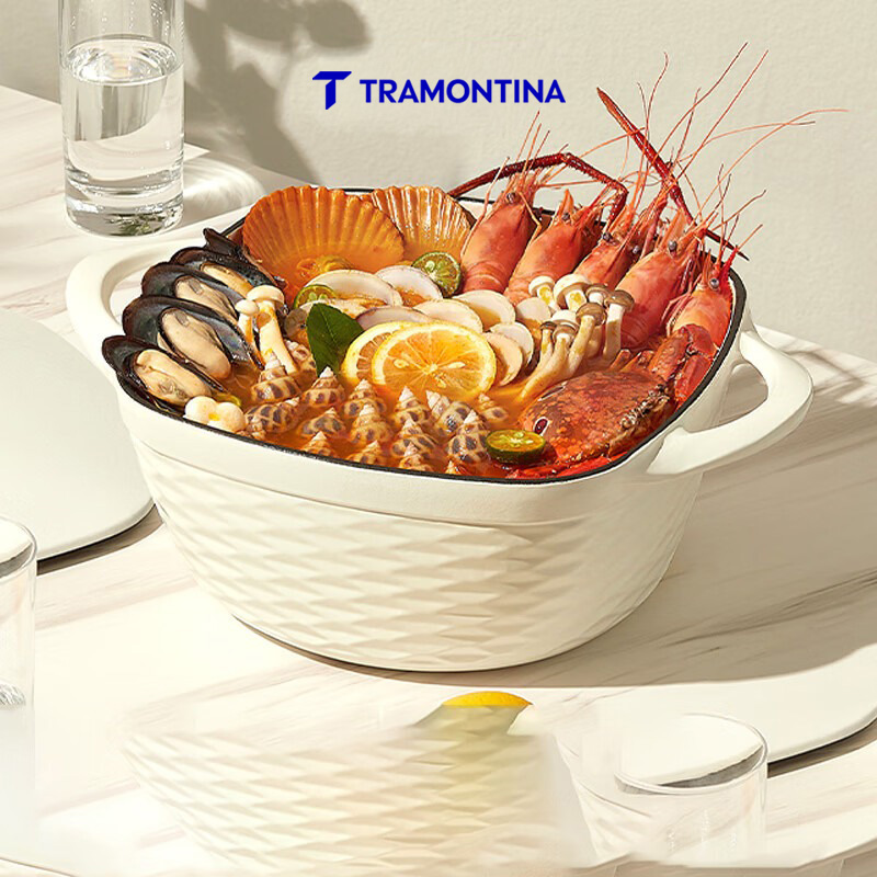 tramontina海鲜锅铸铁珐琅锅搪瓷