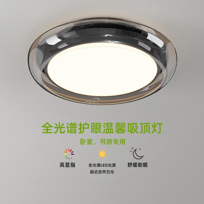 卧室吸顶灯意式极简轻奢电镀高级感2025新款烟灰色圆形书房间灯具