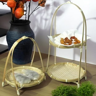 竹编小提篮手工制品多层家用收纳筐桌面水果篮竹篮茶点盘糕点篮子