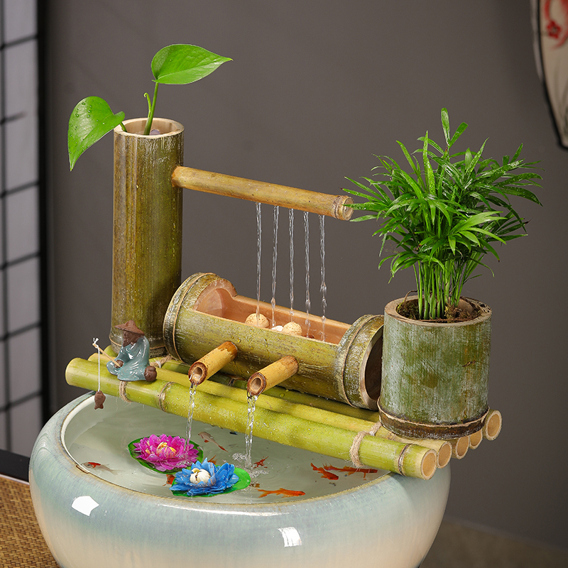 循环水鱼缸庭院景观竹子