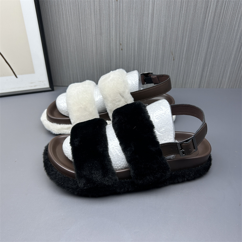 撤柜断码处理秋季运动凉鞋女时尚百搭露趾外穿厚底休闲毛毛凉鞋潮