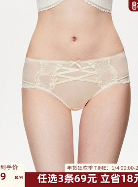 DPLAYSWEET性感网纱蕾丝蝴蝶结三角裤薄款透气舒适内裤2025冬季