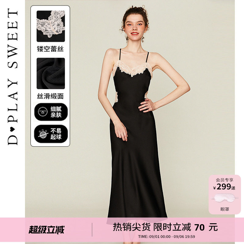 蕾丝拼接美背吊带长款睡裙图片