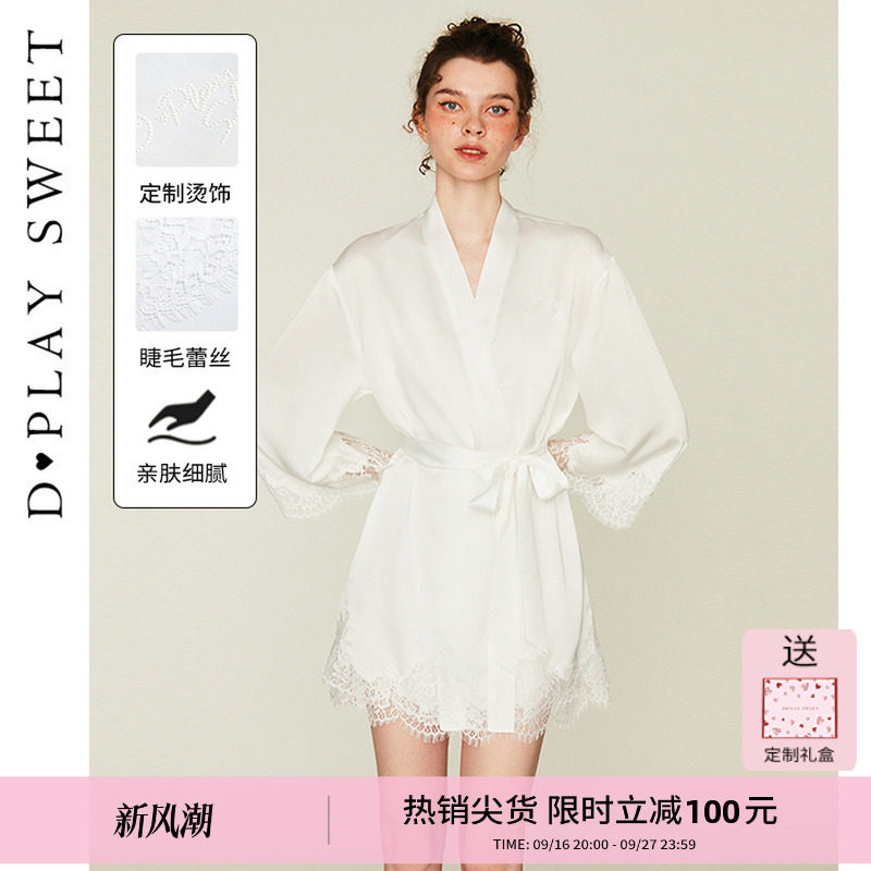 蕾丝花边轻奢缎面睡袍图片