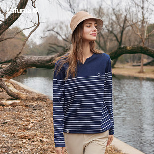 LAFUMA乐飞叶户外秋冬速干圆V领长袖 T恤女条纹打底上衣LFTS4CL63