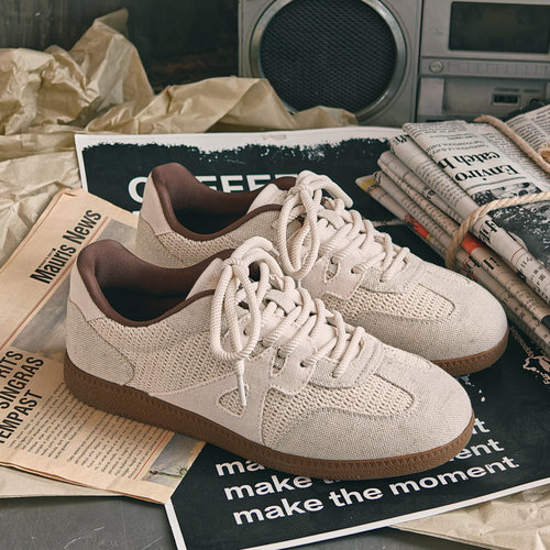 初山2025新款帆布拼接圆头德训鞋