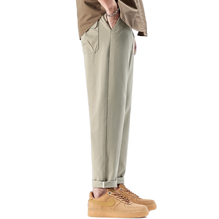 ZABE2025秋冬新款锥形加绒休闲裤男直筒宽松男裤九分长裤子男冬季