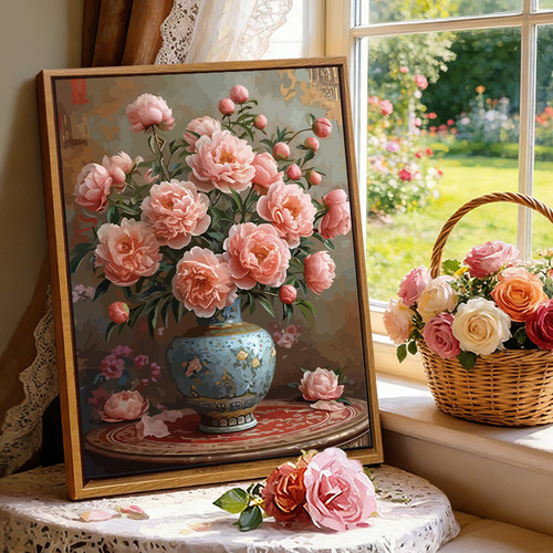 中古风牡丹花卉DIY数字油画