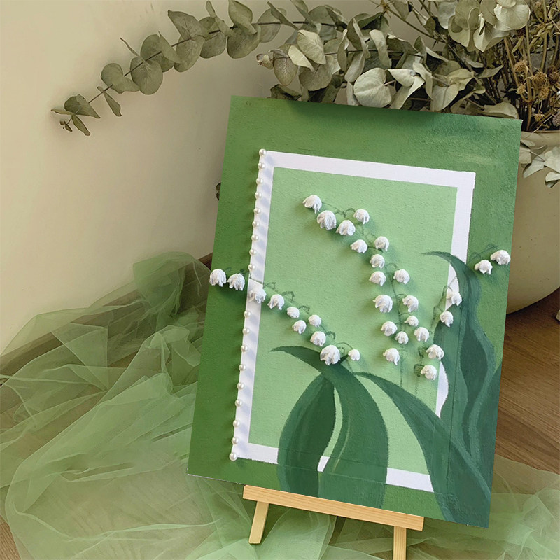 铃兰花 立体肌理感丙烯diy数字油画蕾丝石英砂材料包手绘装饰挂画