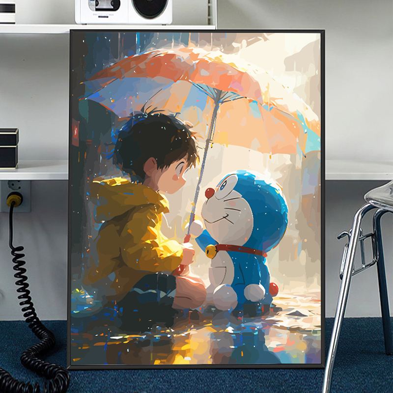 2024新款DIY數字油畫雨中哆啦A夢