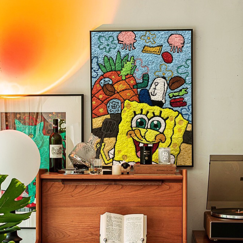 海綿寶寶兒童卡通肌理數字油畫