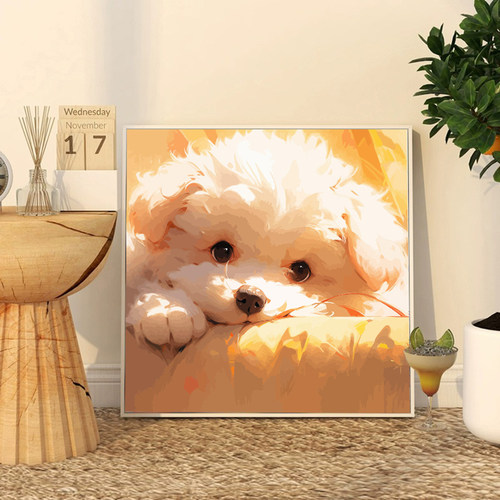 狗狗治愈比熊犬DIY数字油画定制