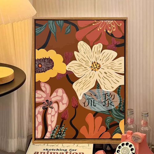 中古风抽象花卉DIY数字油画