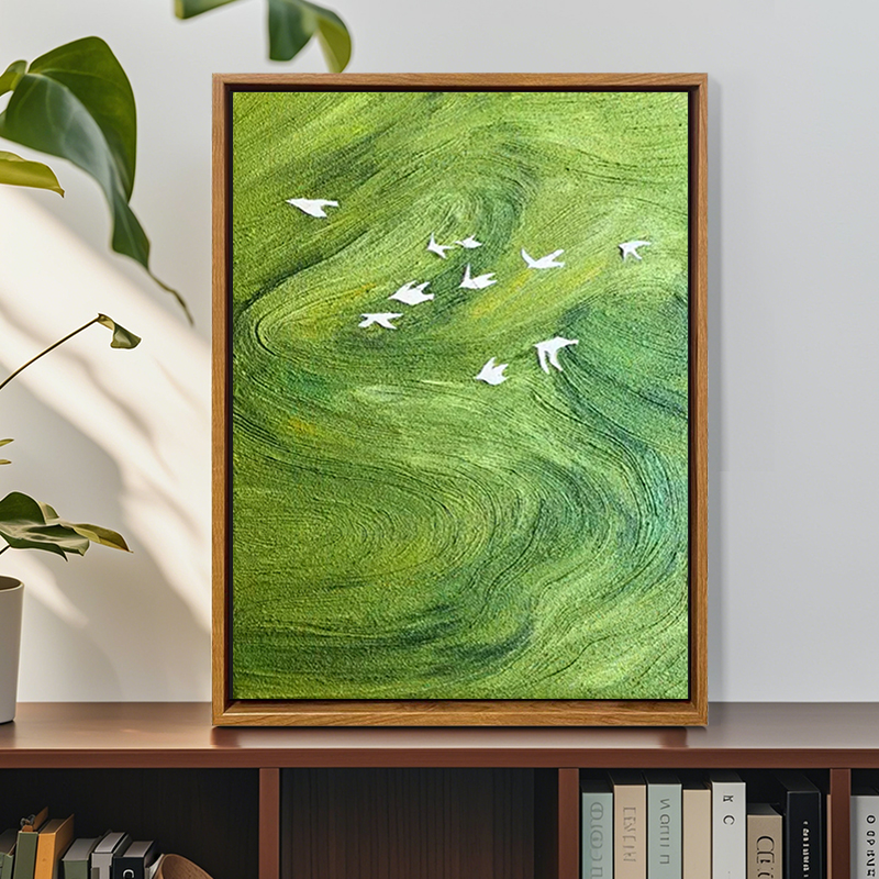 中古风绿野雁踪肌理装饰数字油画