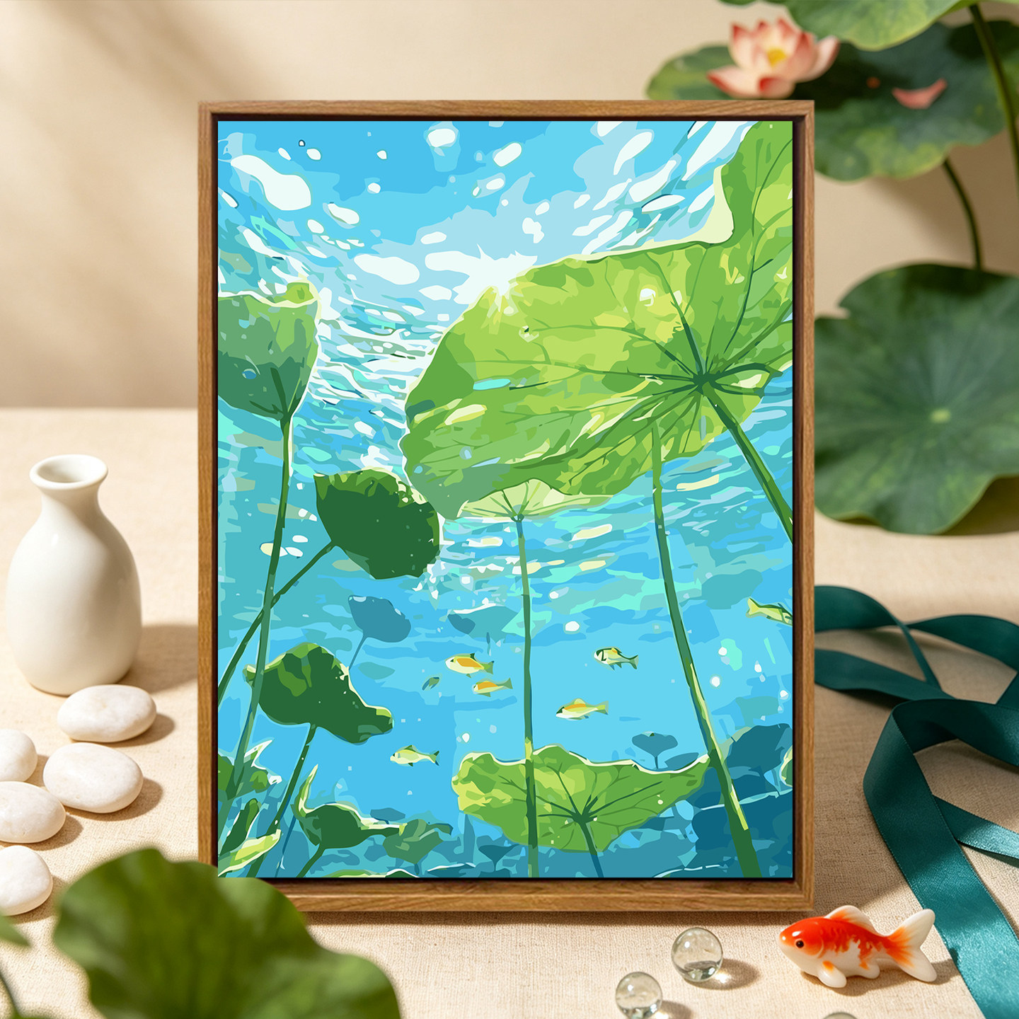 夏日荷叶风景DIY数字油画荷花